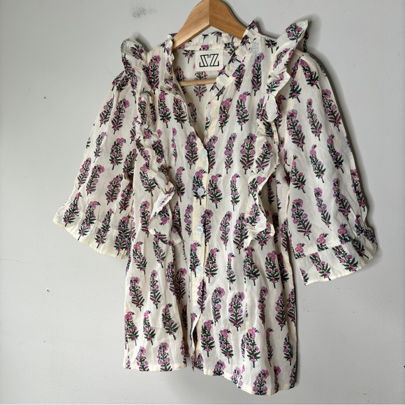 SZ Floral Ruffle Blouse - White and Pink - Picture 11 of 12